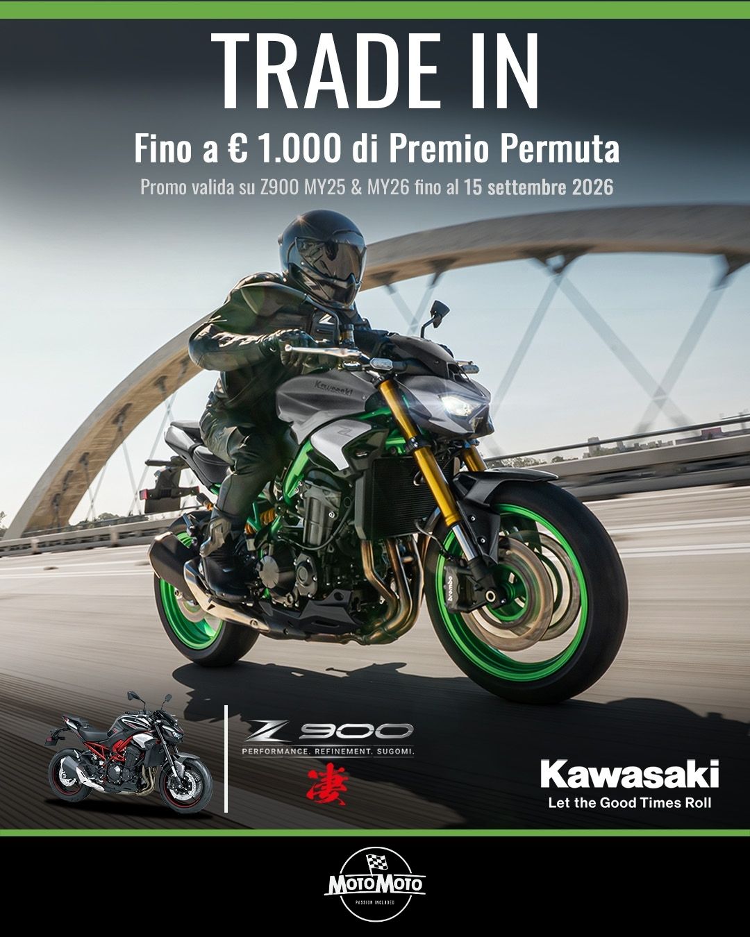 Kawasaki Z900 MY25 e MY26 Trade-In fino a 1000 euro di premio permuta